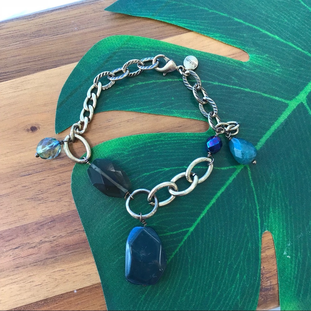 BOHM Natural Stone & Glass Bead Charm Bracelet